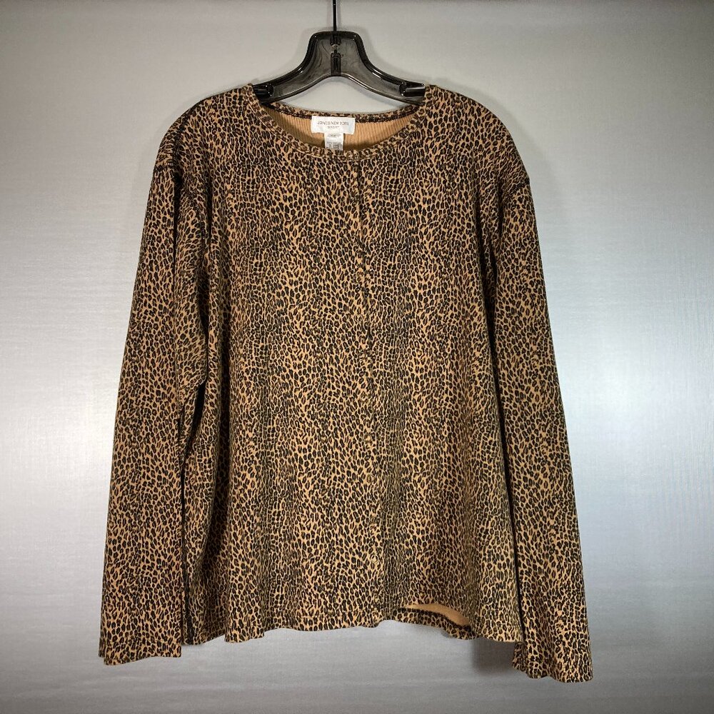 Jones New York Animal Print Jersey Cardigan with Snap Closures